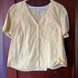 J. Crew Factory Light Yellow Eyelet Blouse